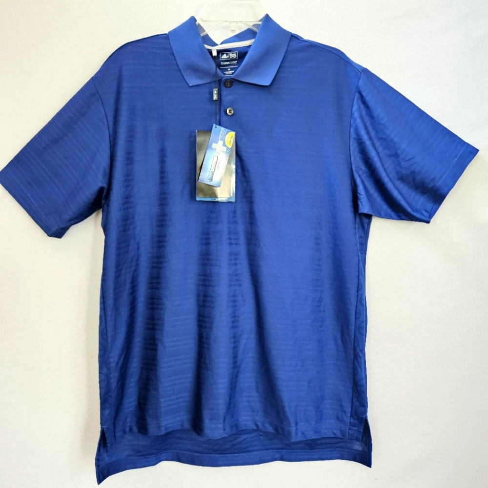NWT Adidas ClimaCool Textured Blue Polo Golf Shirt Coolmax + Energy UPF 15+ Sz M